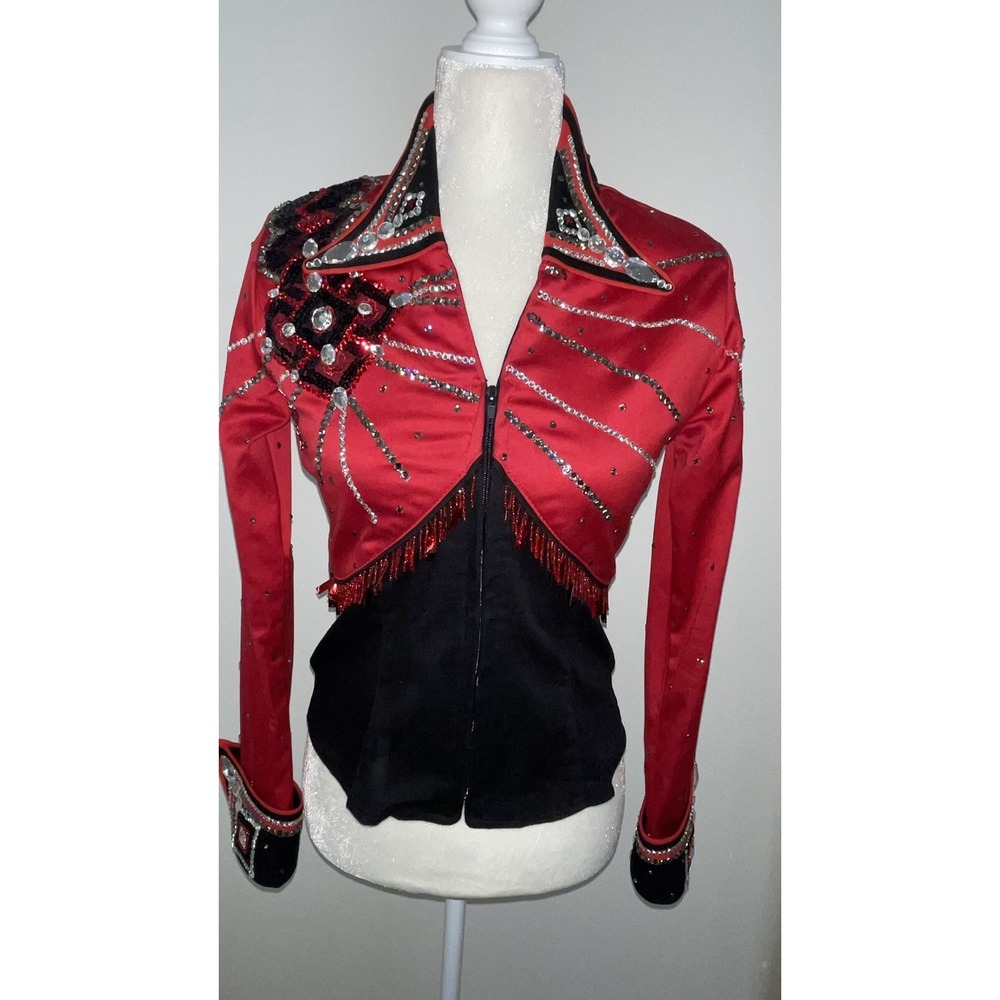 VTG Showmanship Red & Black Horse Rodeo Show Jacket, Skating, Sz Small Costume